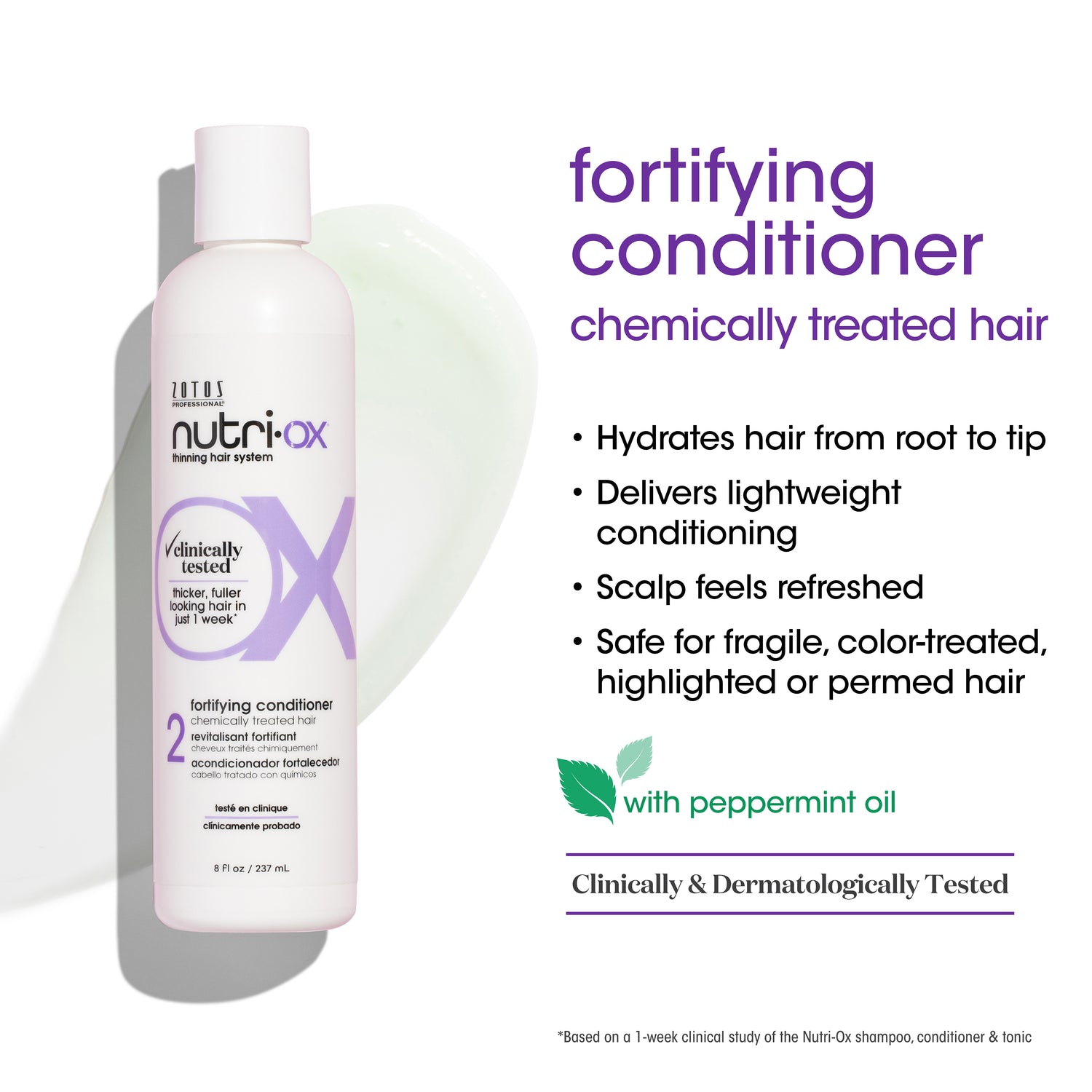 Fortifying conditioner for chemically treated hair. It hydrates hair from root to tip, delivers lightweight conditioning, scalp feels refreshed, safe for fragile, color-treated, highlighted or permed hair.
