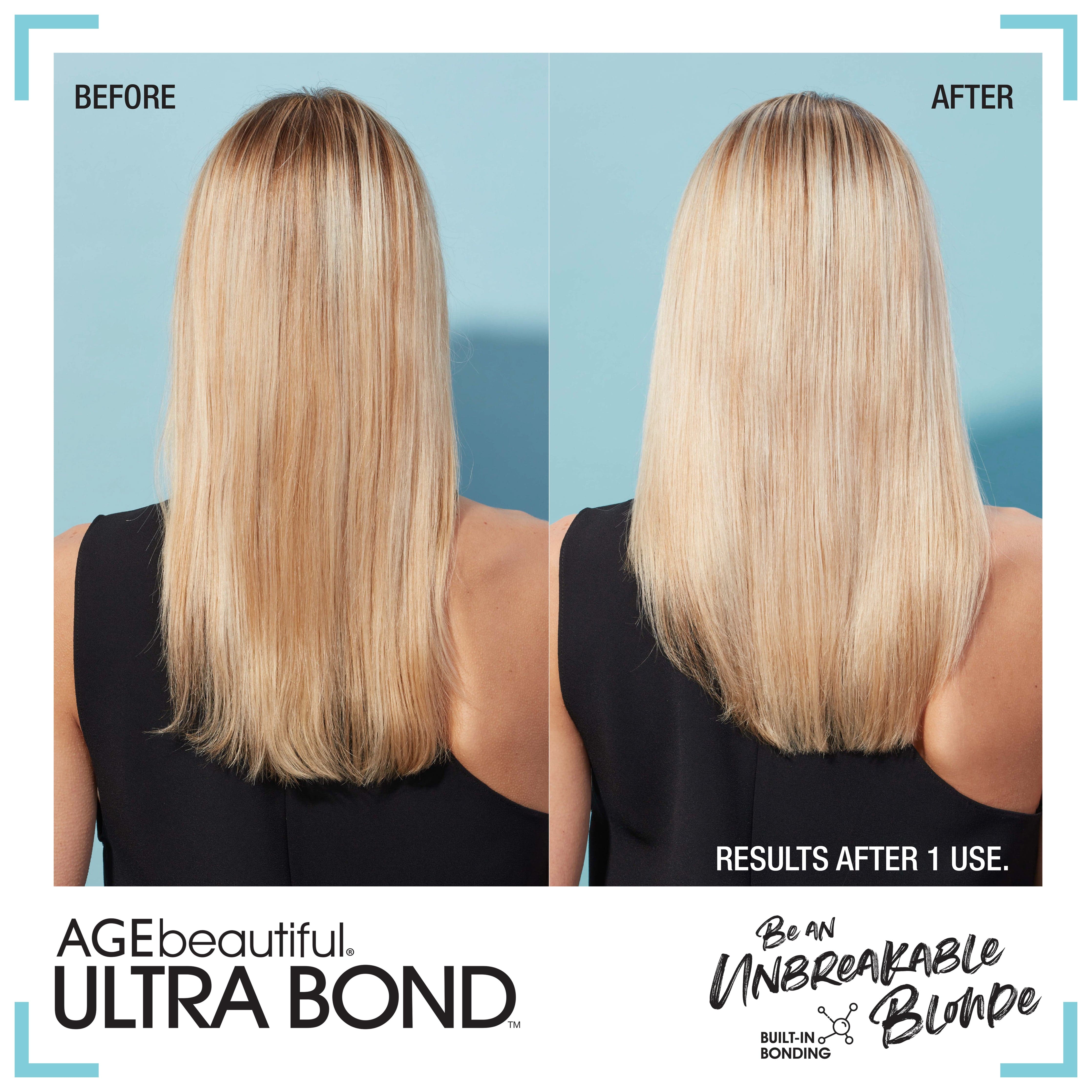 AGEbeautiful® Ultra Bond™ Overnight R&R Leave-in Treatment+ strengthens hair while you sleep. 