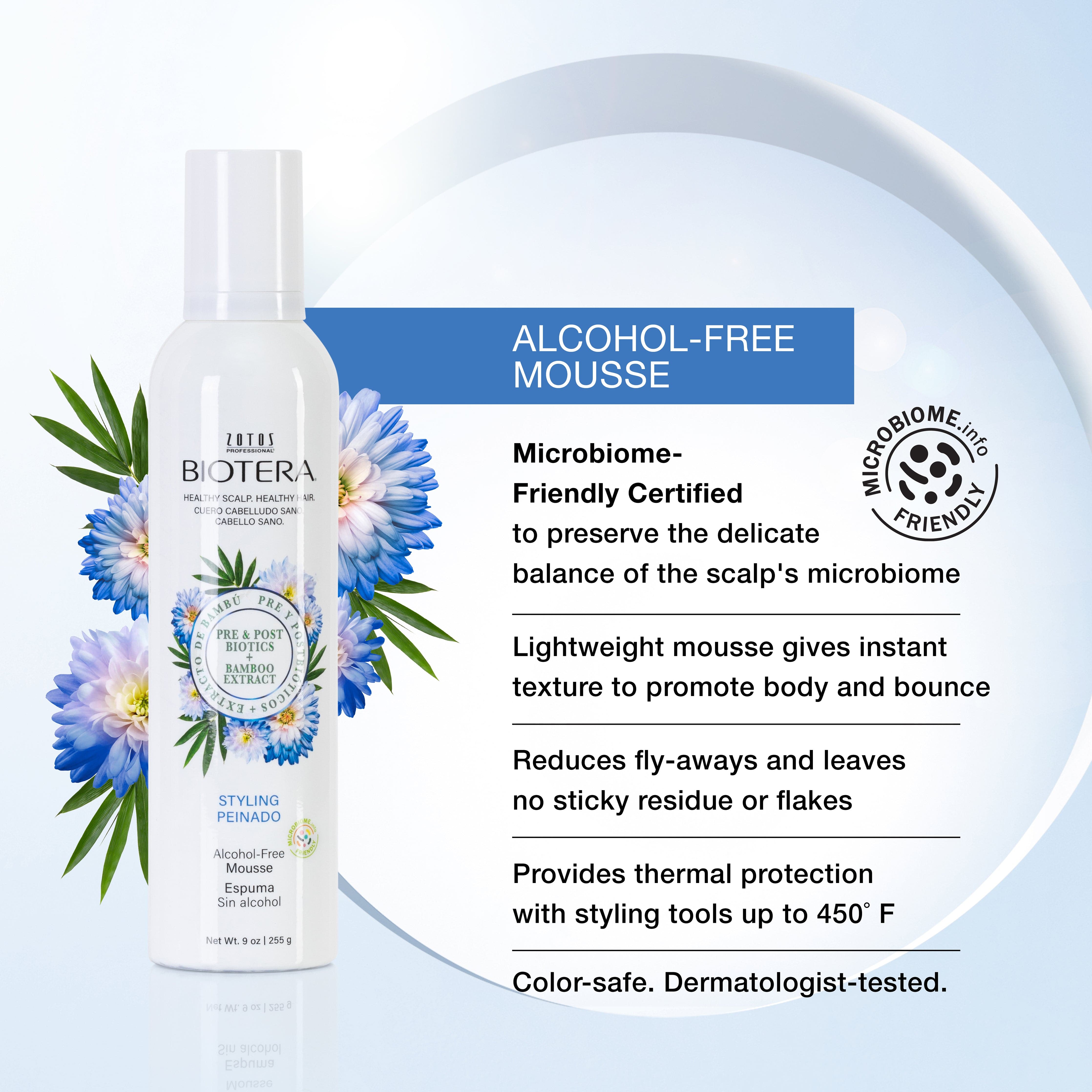 For beautiful hair, go back to your roots. Biotera is Zotos Professional’s first microbiome-friendly certified professional hair care proven to preserve the delicate balance of the scalp's microbiome. Clinically tested, salon proven. Image of shampoos, conditioners and stylers. 