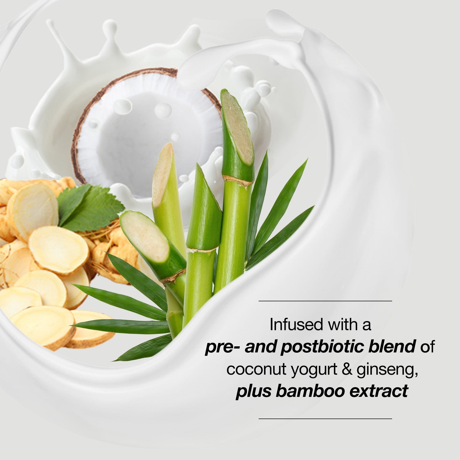 Biotera is infused with a pre and post biotic blend of coconut yogurt and ginseng plus bamboo extract